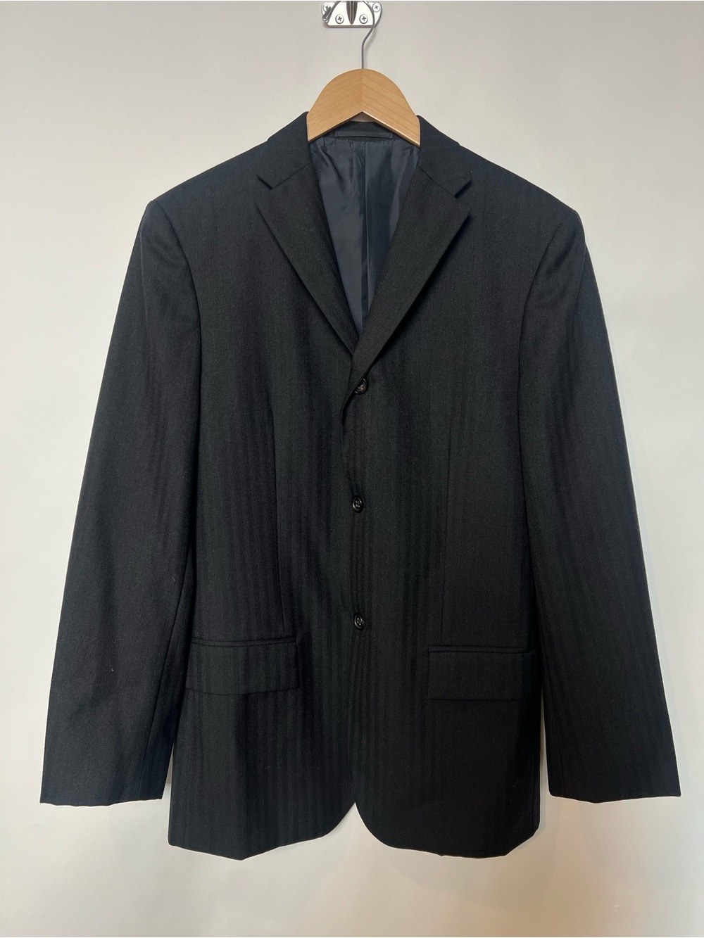 Jil Sander Made in Italy Virgin Wool Herringbone Blazer 46 Black Minimalist